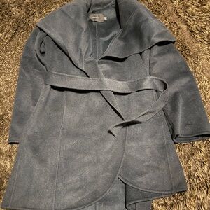 Tahari Dark Teal Wrap Wool-Blend Belted Trench Coat